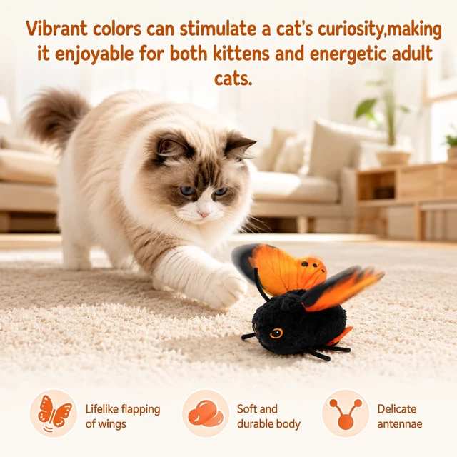 Alt view image 3 of 7 - Smart Sensing Flapping Butterfly Toy Interactive Cat, Interactive Butterfly Cat Toy, Realistic Wing Motion, Sensor Triggered, Blue