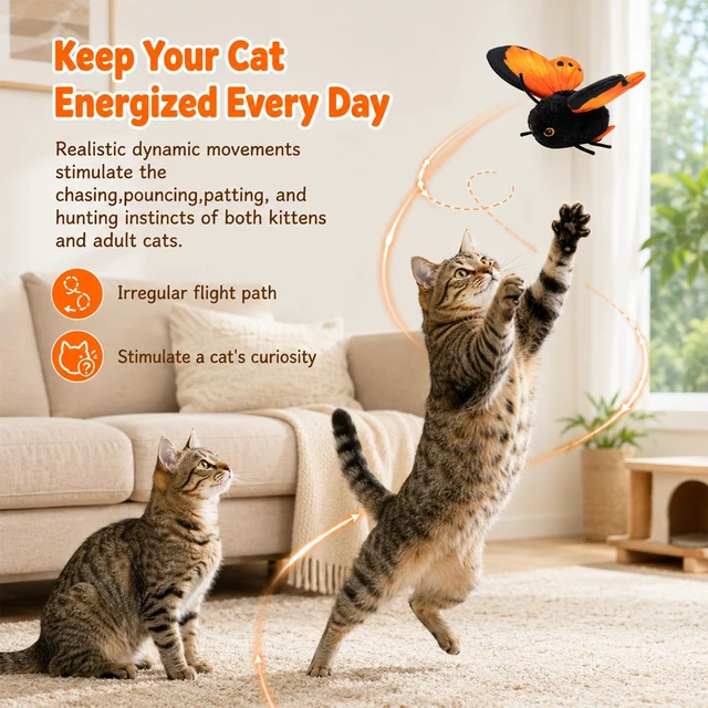 Alt view image 4 of 7 - Smart Sensing Flapping Butterfly Toy Interactive Cat, Interactive Butterfly Cat Toy, Realistic Wing Motion, Sensor Triggered, Blue