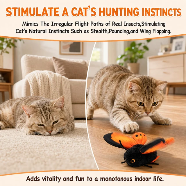 Alt view image 5 of 7 - Smart Sensing Flapping Butterfly Toy Interactive Cat, Interactive Butterfly Cat Toy, Realistic Wing Motion, Sensor Triggered, Blue