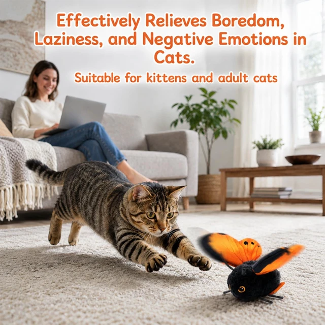 Alt view image 7 of 7 - Smart Sensing Flapping Butterfly Toy Interactive Cat, Interactive Butterfly Cat Toy, Realistic Wing Motion, Sensor Triggered, Blue