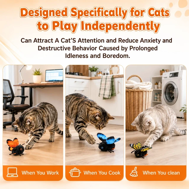 Alt view image 6 of 7 - Smart Sensing Flapping Butterfly Toy Interactive Cat, Interactive Butterfly Cat Toy, Realistic Wing Motion, Sensor Triggered, Blue