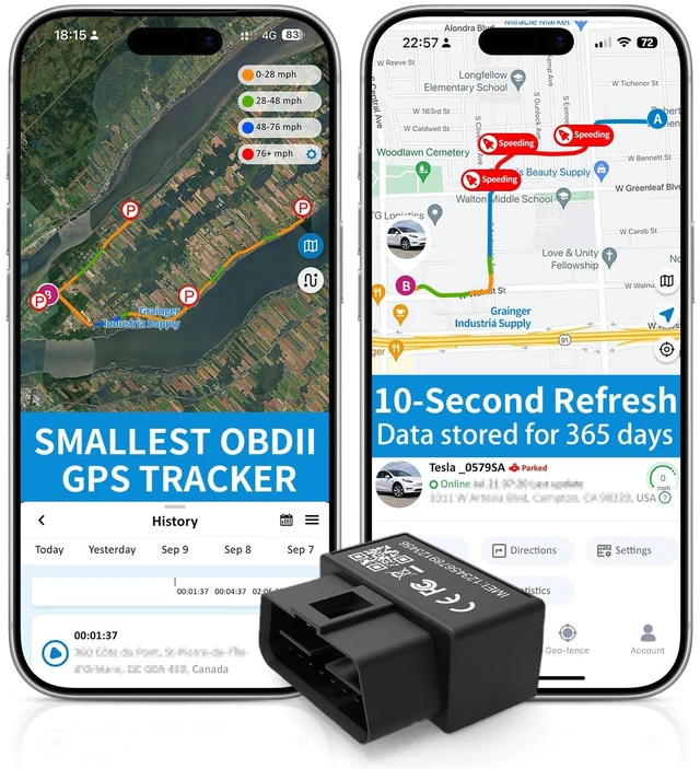 Main image of OBD GPS Tracker for Vehicles, 10-sec Real Time, Speeding & Mileage Report | 5-day Trial before Subscription, 1-year Trip Data, Plug in OBD2 Tracker for Teens, Fleet, Speeding& Driver Behavior