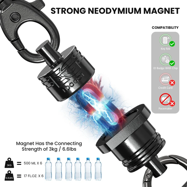 Alt view image 2 of 7 - Magnetic QuickRelease Keychain with Carabiner & Titanium Key Rings Neodymium QuickAttach Key Holder, Carabiner Clip, Titanium Split Rings