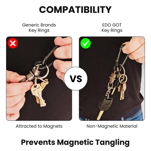 Alt view image 6 of 7 - Magnetic QuickRelease Keychain with Carabiner & Titanium Key Rings Neodymium QuickAttach Key Holder, Carabiner Clip, Titanium Split Rings