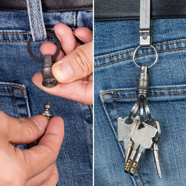 Alt view image 7 of 7 - Titanium Quick Release Swivel Keychain, Pull Apart Detachable Keychain Heavy Duty Car Key Holder with 4 Stainless Steel Key Rings S 2-Pack