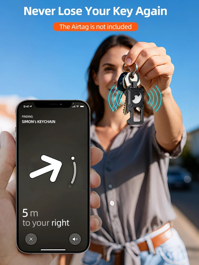 Alt view image 2 of 7 - Air Tag Keychain, Bottle Opener Keychain, Heavy Duty Key Chains Carabiner | Waterproof, Scratch Resistant,Secure Lock, Protective for AirTag Keychains Accessory for Keys -Not included AirTag -Black