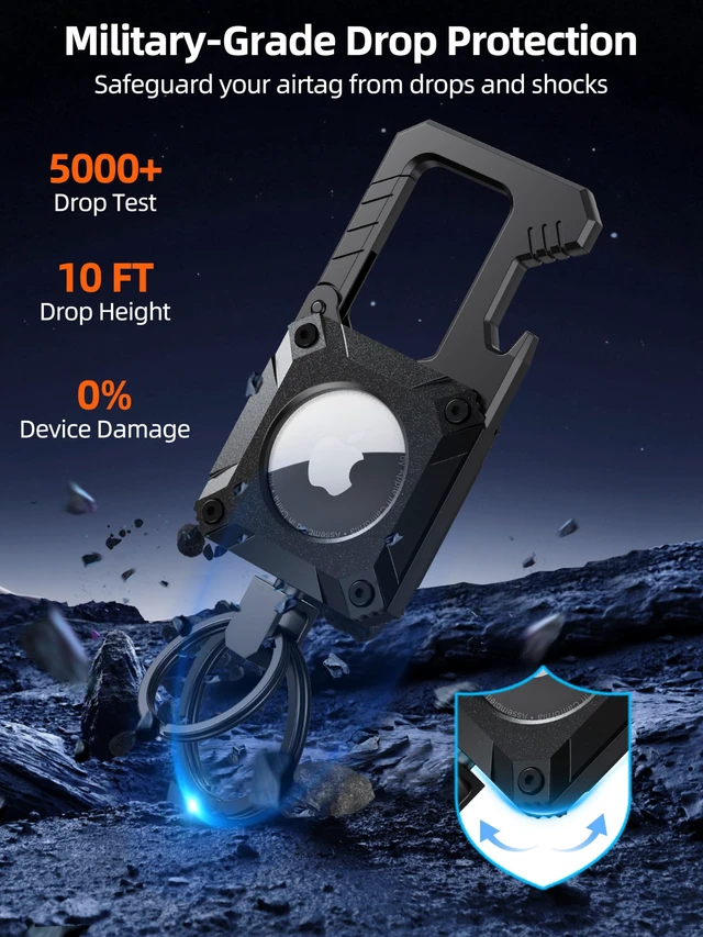 Alt view image 5 of 7 - Air Tag Keychain, Bottle Opener Keychain, Heavy Duty Key Chains Carabiner | Waterproof, Scratch Resistant,Secure Lock, Protective for AirTag Keychains Accessory for Keys -Not included AirTag -Black