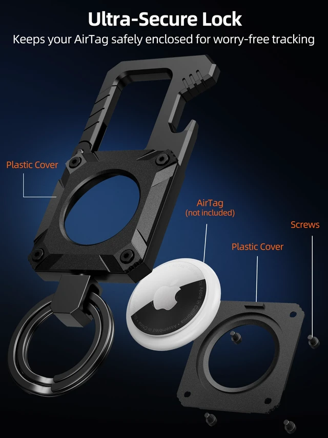 Alt view image 3 of 7 - Air Tag Keychain, Bottle Opener Keychain, Heavy Duty Key Chains Carabiner | Waterproof, Scratch Resistant,Secure Lock, Protective for AirTag Keychains Accessory for Keys -Not included AirTag -Black
