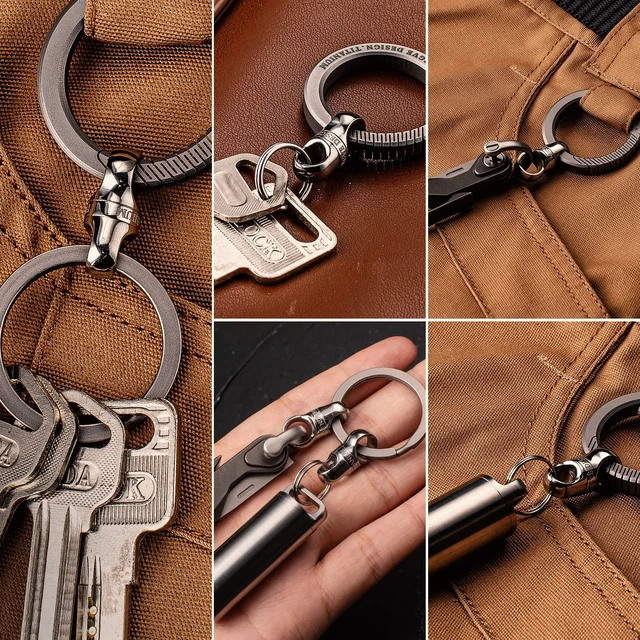 Alt view image 6 of 7 - Swivel Titanium Key Chain Ring,Keyrings Carabiner Keychain | Lightweight Key Ring Attachment, Rotate Hold Multiple Keys