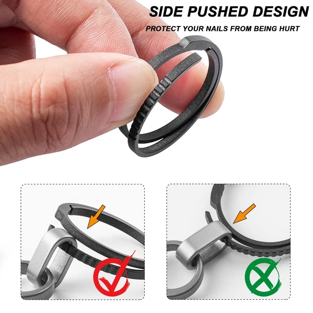 Alt view image 2 of 7 - Titanium Keychain Rings, Split Side Pushing Key Rings Heavy Duty Black Key Ring For Key Chain Carabiner Dog Tag Ring (5PCS Black Large Titanium Key Rings)