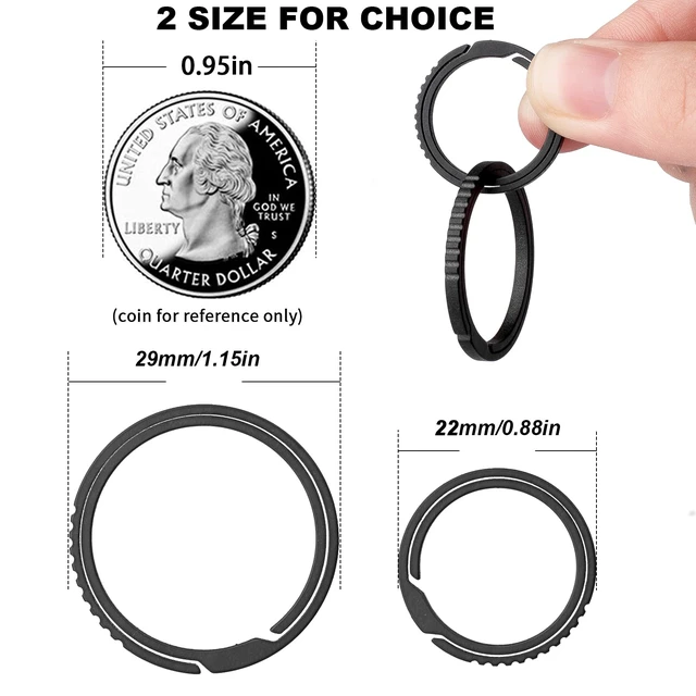 Alt view image 3 of 7 - Titanium Keychain Rings, Split Side Pushing Key Rings Heavy Duty Black Key Ring For Key Chain Carabiner Dog Tag Ring (5PCS Black Large Titanium Key Rings)