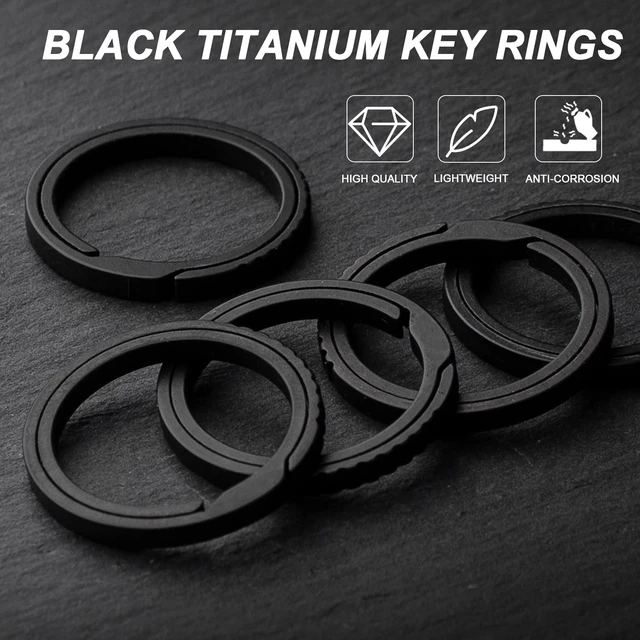 Alt view image 4 of 7 - Titanium Keychain Rings, Split Side Pushing Key Rings Heavy Duty Black Key Ring For Key Chain Carabiner Dog Tag Ring (5PCS Black Large Titanium Key Rings)