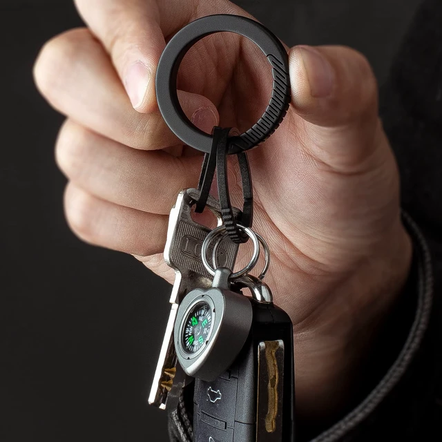 Alt view image 5 of 7 - Titanium Keychain Rings, Split Side Pushing Key Rings Heavy Duty Black Key Ring For Key Chain Carabiner Dog Tag Ring (5PCS Black Large Titanium Key Rings)