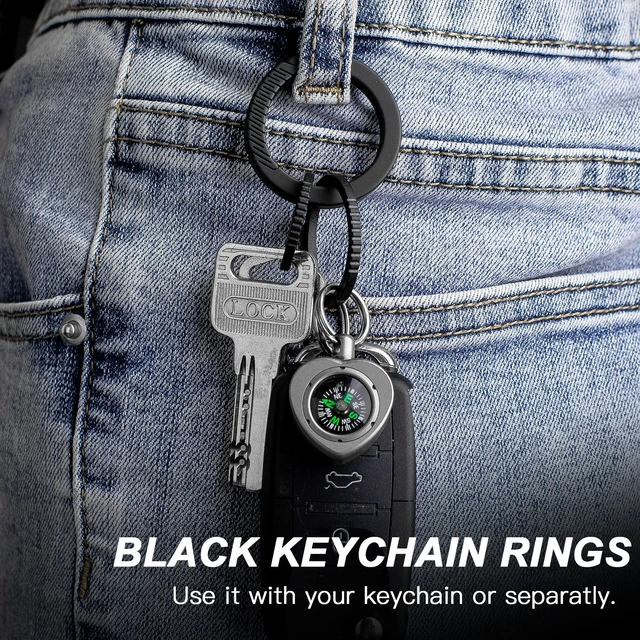 Alt view image 7 of 7 - Titanium Keychain Rings, Split Side Pushing Key Rings Heavy Duty Black Key Ring For Key Chain Carabiner Dog Tag Ring (5PCS Black Large Titanium Key Rings)