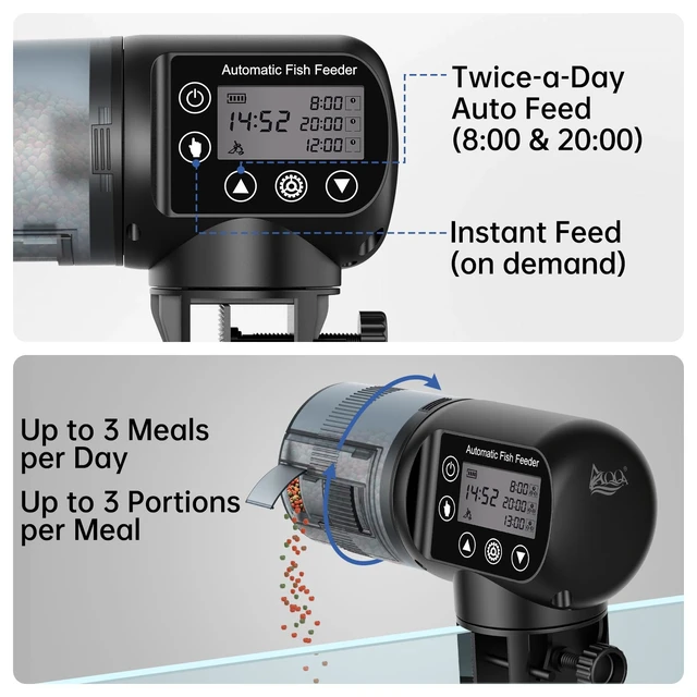 Alt view image 2 of 7 - Automatic Fish Feeder for Aquarium, Moisture-Proof LCD Timer Dispenser | 200ML Large Capacity Fish Food Dispenser, Auto Feeder for Vacation, Betta Turtle Koi Goldfish Small Tank