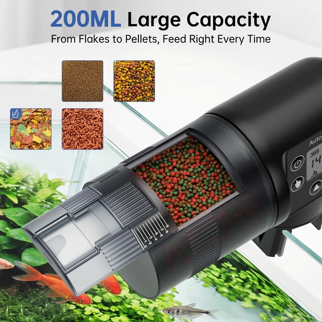 Alt view image 4 of 7 - Automatic Fish Feeder for Aquarium, Moisture-Proof LCD Timer Dispenser | 200ML Large Capacity Fish Food Dispenser, Auto Feeder for Vacation, Betta Turtle Koi Goldfish Small Tank