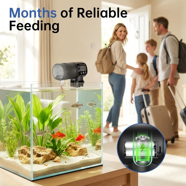 Alt view image 3 of 7 - Automatic Fish Feeder for Aquarium, Moisture-Proof LCD Timer Dispenser | 200ML Large Capacity Fish Food Dispenser, Auto Feeder for Vacation, Betta Turtle Koi Goldfish Small Tank