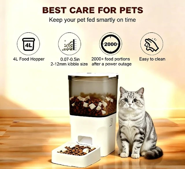 Alt view image 7 of 7 - ATX4 Automatic Cat Feeder 4L Timed Cat Dry Food Dispenser Food Dispensing Remains Functional After Power outages. New Versions Impeller Reverse Rotation Prevents Grain Jamming.