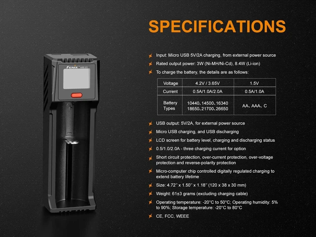Alt view image 6 of 7 - Fenix are-D1 USB Powered smart Battery Charger for 21700/18650/16340 BBX5 Battery Carry case