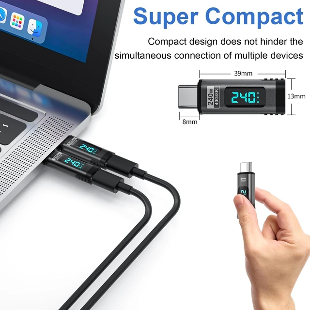 Alt view image 6 of 7 - Display USB C Magnetic Adapter PD 240W 24Pins, Straight, 2 Pack | Voltage Current Power LED Display, Type C Power Meter Tester USBC 4 40Gbps 8K 60Hz for Thunderbolt 3/4, MacBook Pro/Air