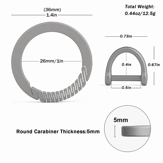 Alt view image 2 of 6 - Titanium Carabiner Key Ring Clip,D Rings Keychain Grey | Quick Release Keychain,,Key Chain Clip For Men Women