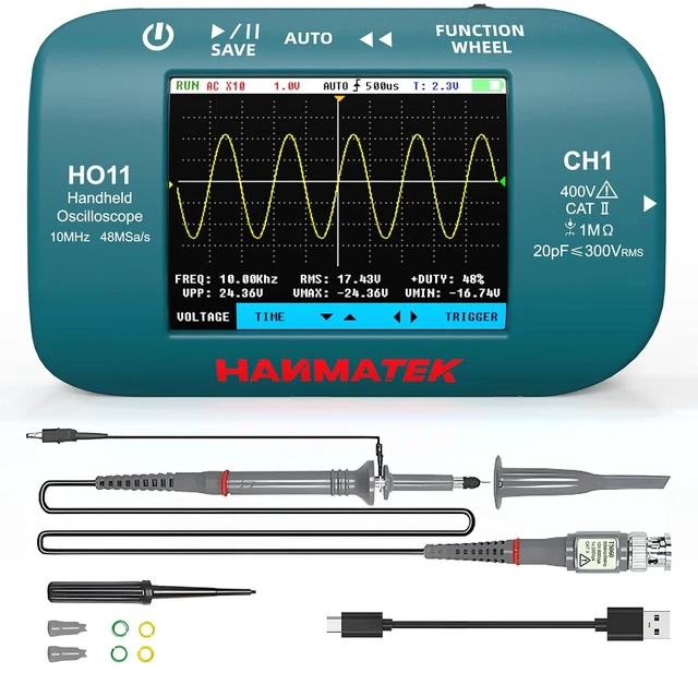 Main image of HO11 Handheld Digital Oscilloscope - 10MHz Bandwidth, 48MSa/s High-Precision Sampling, 2.8" TFT Display, USB Rechargeable, Advanced Trigger System, Portable for Fieldwork