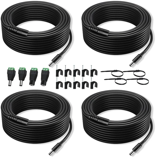 Main image of 4 PCS 33FT(10M) Dc Power Extension Cable, 5.5mm x 2.1mm 12V Dc Extension Cord Power Adapter for Security Camera CCTV/Printers/Routers with Power Jack Adapter Connectors (2 x Male + 2 x Female)