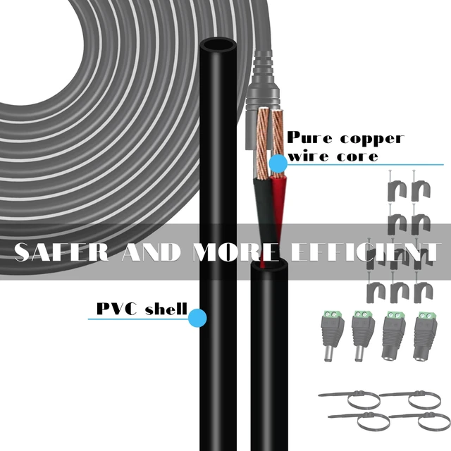 Alt view image 4 of 6 - 4 PCS 33FT(10M) Dc Power Extension Cable, 5.5mm x 2.1mm 12V Dc Extension Cord Power Adapter for Security Camera CCTV/Printers/Routers with Power Jack Adapter Connectors (2 x Male + 2 x Female)