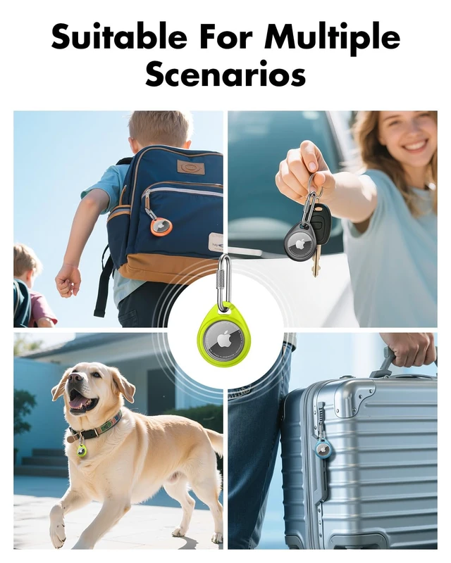 Alt view image 4 of 7 - for AirTag Holder Case with Professional Carabiner, 4 Pack | Waterproof, Shockproof, Hold Securely, Easy to Install, Protective AirTag Keychain for Keys, Pets, Luggage-4 Trans Colors