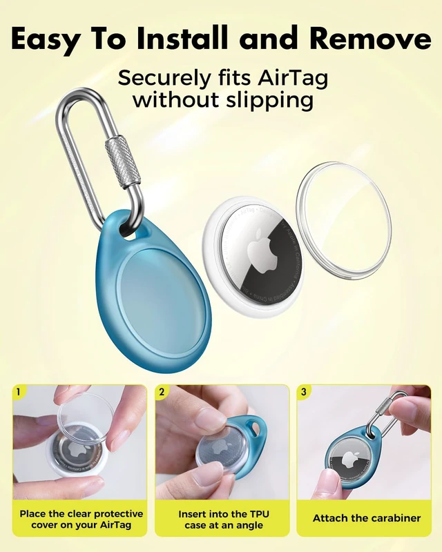 Alt view image 7 of 7 - for AirTag Holder Case with Professional Carabiner, 4 Pack | Waterproof, Shockproof, Hold Securely, Easy to Install, Protective AirTag Keychain for Keys, Pets, Luggage-4 Trans Colors