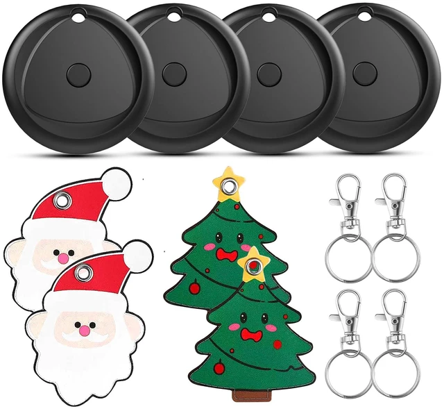 Main image of Tracker Tags-4 Pack and 4 Free Leather Keychain Holder (Christmas Series) Work with Apple Find My (iOS Only), Bluetooth Tracker Key Finder, Replaceable Battery Smart Tag for Keys, Wallet, Luggage etc