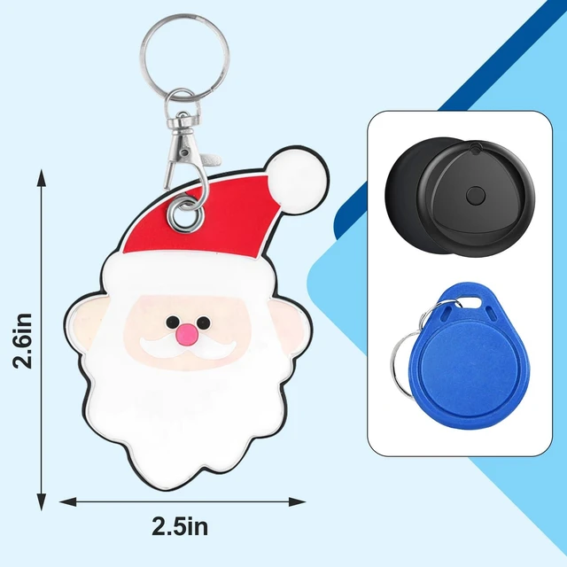 Alt view image 5 of 7 - Tracker Tags-4 Pack and 4 Free Leather Keychain Holder (Christmas Series) Work with Apple Find My (iOS Only), Bluetooth Tracker Key Finder, Replaceable Battery Smart Tag for Keys, Wallet, Luggage etc