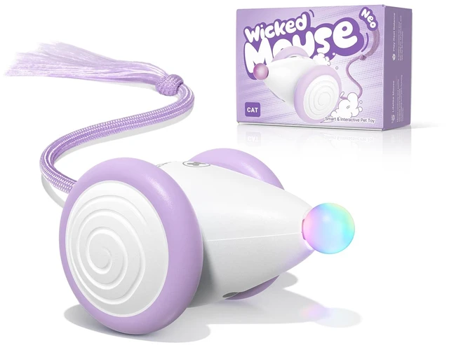 Main image of Interactive Cat Toys for Indoor Cats - Automatic Moving Kitten Toys, Wicked Mouse Neo Cat Toy with Tail & Lights, Pet Cat Supplies, Rechargeable Cat Toys for Bored Indoor Adult Cats, Purple