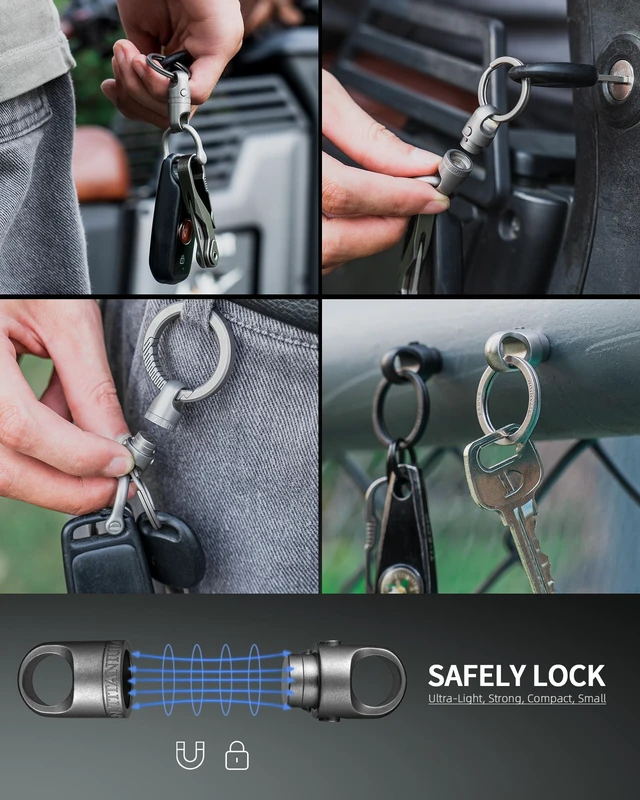 Alt view image 6 of 6 - Quick Release Magnetic Keychain, Detachable Magnet Key Chain Holder | Lightweight Rustproof, Double Pin Anti-lost Lock, Tangle-free 360° Swivel, for Car Home Keys Valet Daily Carry