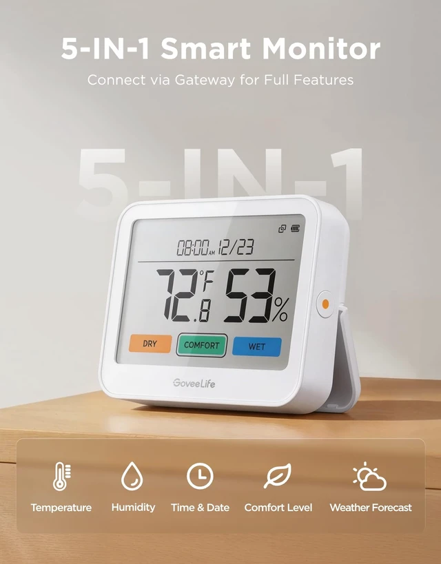 Alt view image 2 of 7 - Bluetooth Thermometer Hygrometer, 1-Pack (Gateway not Included) | Temperature and humidity monitor with weather station, indoor thermometer for home greenhouse (Wi-Fi requires Gateway)