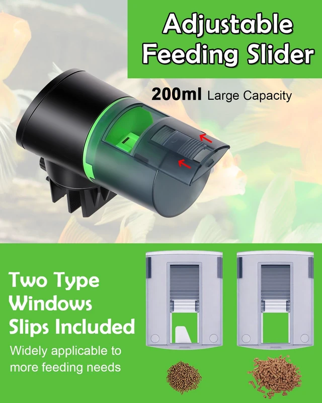Alt view image 3 of 7 - Automatic Fish Feeder for Aquarium Easy Setup & 4 Timers Black | 200ML Rechargeable Auto Food Dispenser for Flakes & Pellets, LCD Display, Vacation Feeding for Small Tank Betta Koi Turtle