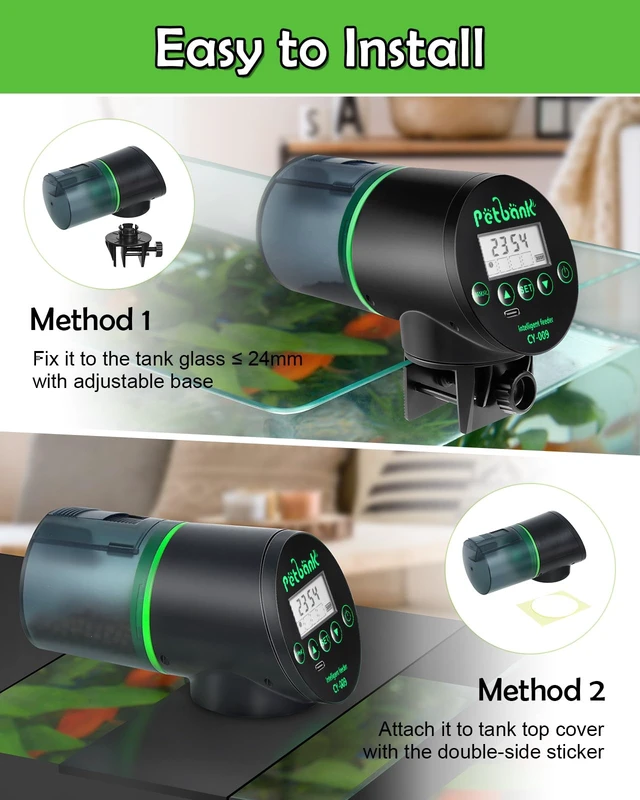 Alt view image 4 of 7 - Automatic Fish Feeder for Aquarium Easy Setup & 4 Timers Black | 200ML Rechargeable Auto Food Dispenser for Flakes & Pellets, LCD Display, Vacation Feeding for Small Tank Betta Koi Turtle