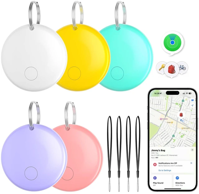 Main image of Air Tracker Tags 5 Pack for Find My, 2026 Upgraded with IP68 Waterproof Item Finder with Left-Behind Alert, Small Size 5 Colors for Keys, Luggage, Backpack, Wallet. iOS Only.