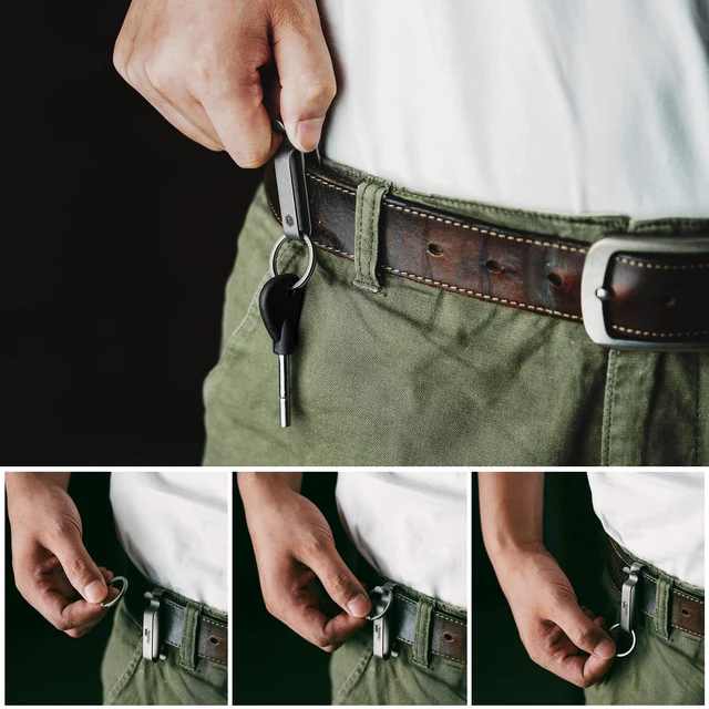 Alt view image 3 of 7 - KM00 Titanium Belt Loop Keychain Clip (Stonewashed) | Double Side Quick Release Key Holder with Detachable Key Ring