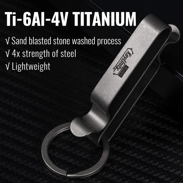 Alt view image 5 of 7 - KM00 Titanium Belt Loop Keychain Clip (Stonewashed) | Double Side Quick Release Key Holder with Detachable Key Ring