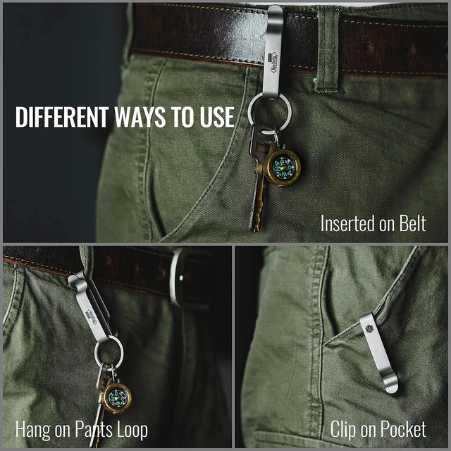 Alt view image 7 of 7 - KM00 Titanium Belt Loop Keychain Clip (Stonewashed) | Double Side Quick Release Key Holder with Detachable Key Ring