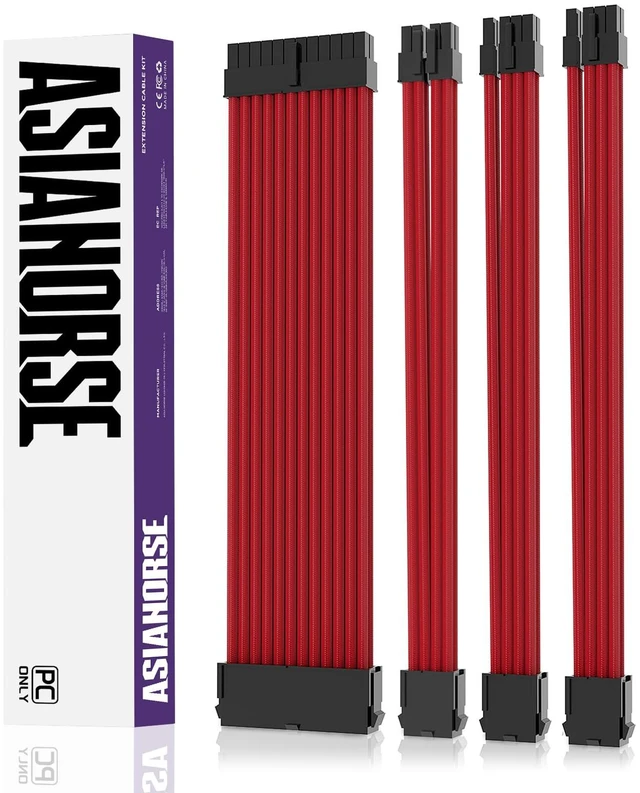 Main image of 18AWG PSU Cable Extension Sleeved Custom Mod GPU PC Audio Video Power Supply Soft Braided Cables with Two Color Comb Kit 24P/8P to 6+2P/ 8P to 4+4P 30CM