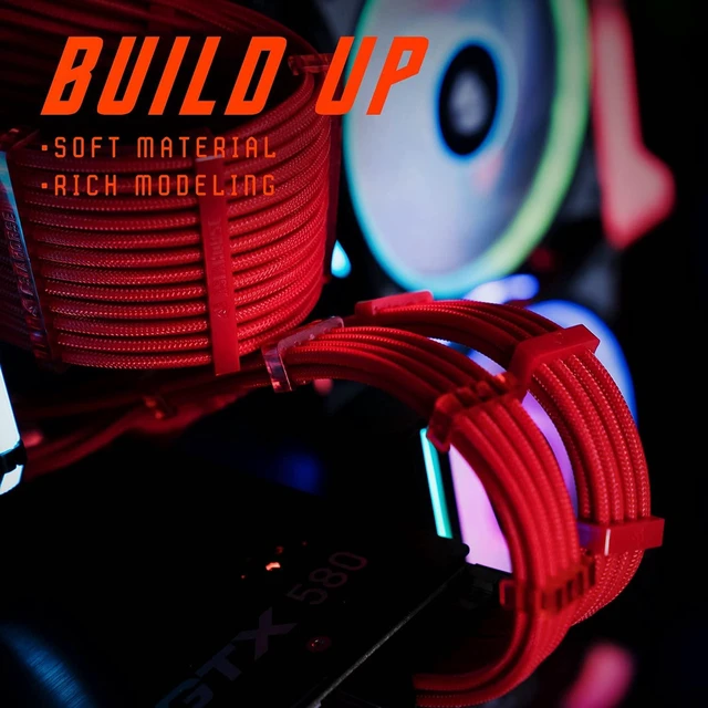 Alt view image 3 of 7 - 18AWG PSU Cable Extension Sleeved Custom Mod GPU PC Audio Video Power Supply Soft Braided Cables with Two Color Comb Kit 24P/8P to 6+2P/ 8P to 4+4P 30CM