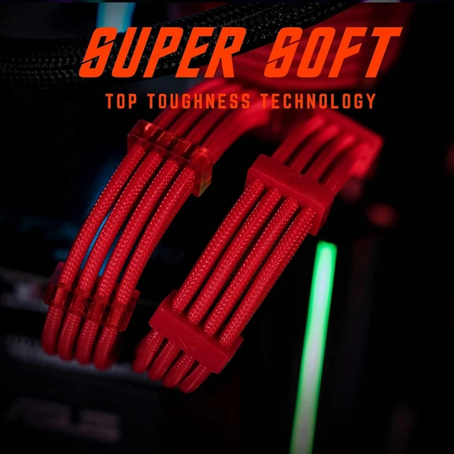 Alt view image 4 of 7 - 18AWG PSU Cable Extension Sleeved Custom Mod GPU PC Audio Video Power Supply Soft Braided Cables with Two Color Comb Kit 24P/8P to 6+2P/ 8P to 4+4P 30CM