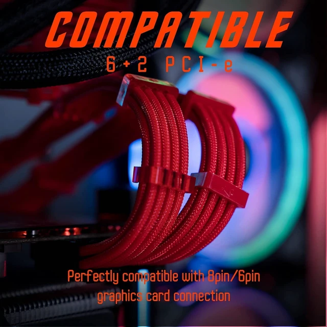 Alt view image 6 of 7 - 18AWG PSU Cable Extension Sleeved Custom Mod GPU PC Audio Video Power Supply Soft Braided Cables with Two Color Comb Kit 24P/8P to 6+2P/ 8P to 4+4P 30CM