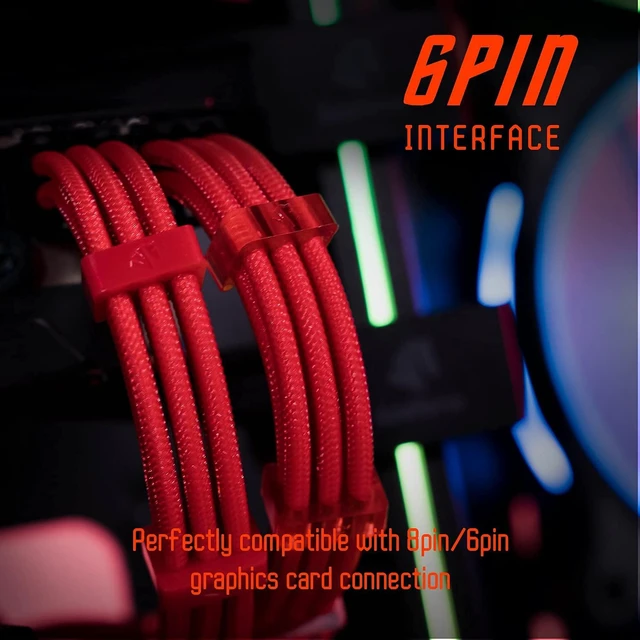 Alt view image 7 of 7 - 18AWG PSU Cable Extension Sleeved Custom Mod GPU PC Audio Video Power Supply Soft Braided Cables with Two Color Comb Kit 24P/8P to 6+2P/ 8P to 4+4P 30CM