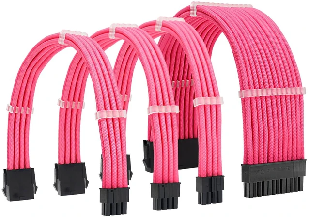 Main image of PSU Cable Extension kit - Sleeved 18AWG 30cm ATX 24pin,CPU4+4p,PCI-E 6+2p,PCI-E 6p-Pink- Compatible with RM, EVGA,Corsair,HX Series Power Supplies