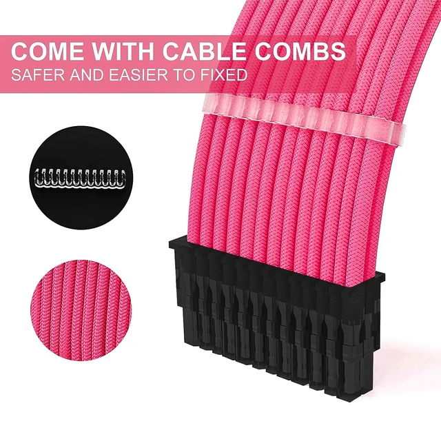 Alt view image 2 of 6 - PSU Cable Extension kit - Sleeved 18AWG 30cm ATX 24pin,CPU4+4p,PCI-E 6+2p,PCI-E 6p-Pink- Compatible with RM, EVGA,Corsair,HX Series Power Supplies