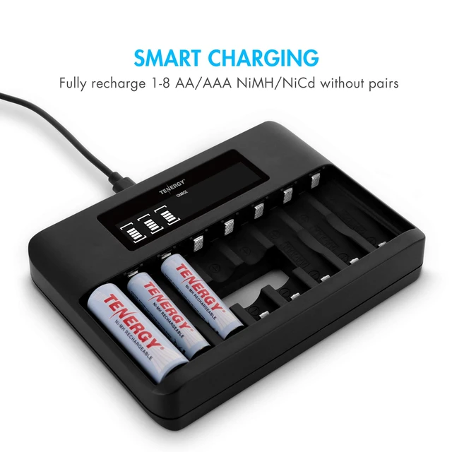 Alt view image 2 of 5 - TN480U 8-Bay LCD Display Fast Charger for NiMH/NiCD AA AAA Rechargeable Batteries with Mirco USB and USB Type C Input for AA and AAA Rechargeable Batteries