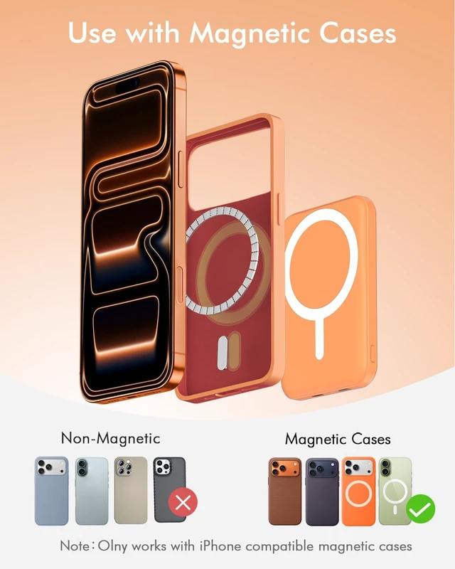 Alt view image 2 of 7 - for MagSafe Power Bank 5000mAh, Ultra-Slim Magnetic Portable Charger | 20W PD Fast Charging, Travel Essentials with USB-C Cable, Wireless Battery Pack for iPhone 17/16/15/14/13/12 Series-Orange